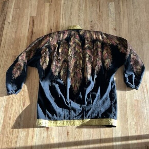 Vintage Sundance Black Denim Jean Handpainted 4 Piece‎ Set Crain Design Large - Picture 7 of 10